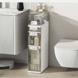New Tier Slim Bathroom Storage Cabinet, Narrow Organizer with Wheels and Toilet Paper Holder, Waterproof, No Assembly Required, Perfect for Small Spac