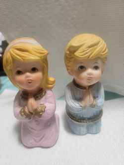 Vintage Homco Praying Little Girl & Boy Figurines (16-2/16-3)
