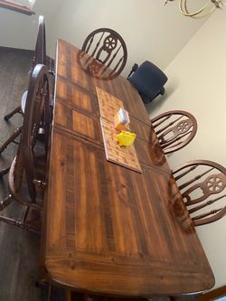 Wood Dining Table with 6 Chairs