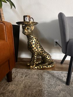 24” Beautiful Lucky Panther Side Table With Gold & Black