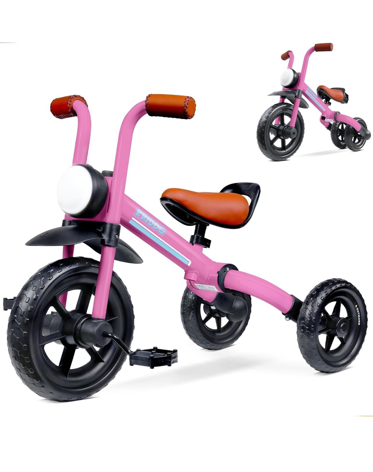 KRIDDO Kids Tricycle TC-006 Pink NEW W/Light For 2-4 YearS RIDE