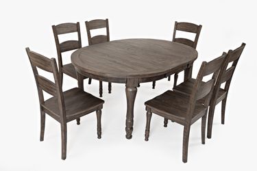 Madison County Barnwood Round to Oval Dining Table w/ 6 Chairs