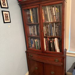Wood bookcase with glass windows vintage