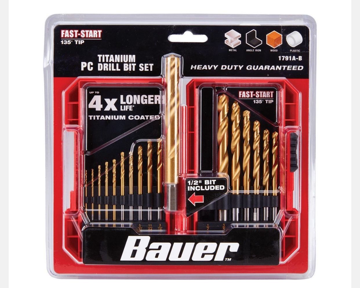 BRAND NEW IN PACKAGE Titanium drill bits have 4X longer life*, run cooler than ordinary bitsGet longer life with BAUER™ titanium drill bits. Drill cle