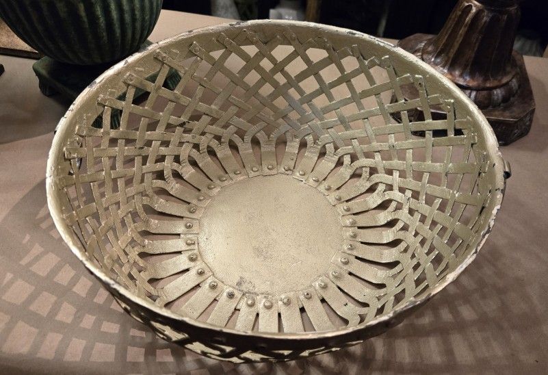 Painted Metal Bowl Centerpiece With Chippy Paint