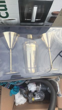 Gold Cocktail Shaker and Martini Glasses Set