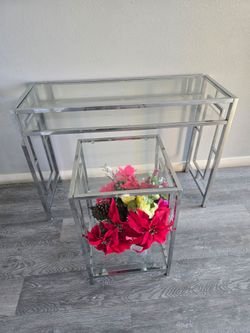 2-Piece Glass & Silver Metal Table Set