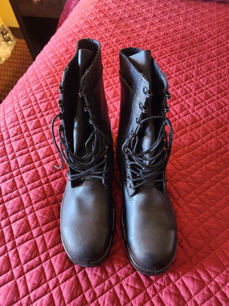 MENS BLACK MILITARY HEAVY DUTY WORK BOOTS STEEL TOE VIBRAM USA SOLES 12.5 R EC!