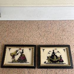 Vintage Antique Foil Art Silhouette Pictures In Frames Set