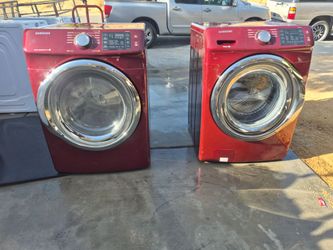 Red stainless Samsung washer and gas dryer set