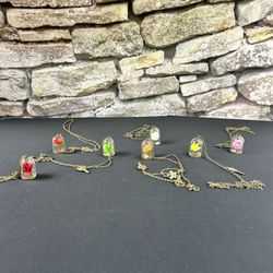 Vintage Unique Glass Enclosed Yellow Rose Pendant Chain 