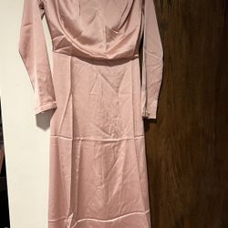 NWT Blush Pink Satin Dress Long Sleeve Maxi Available In Xl (12), L (10) And S