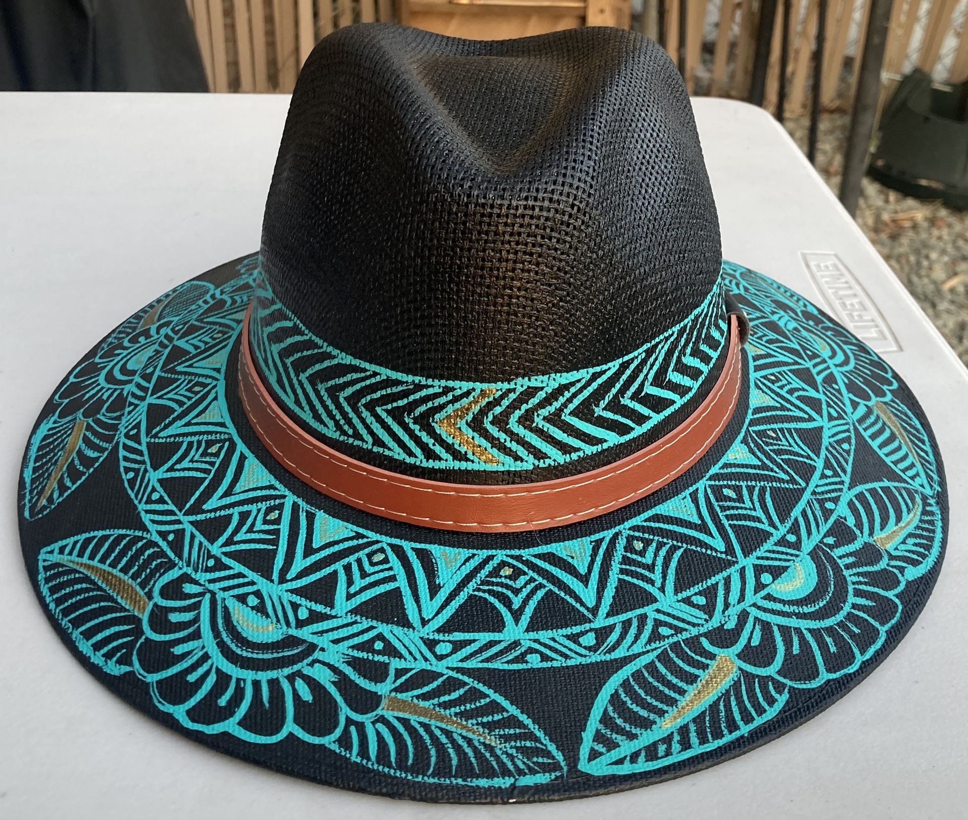 Black turquoise tribal sombrero hat