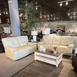 Beige Power Reclining Couch And Loveseat
