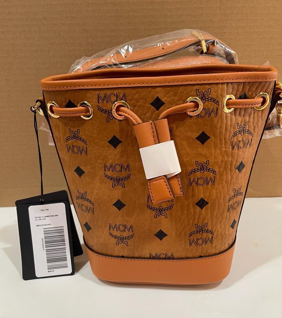 MCM Dessau Drawstring Bag in Visseto (Cognac/Mini)