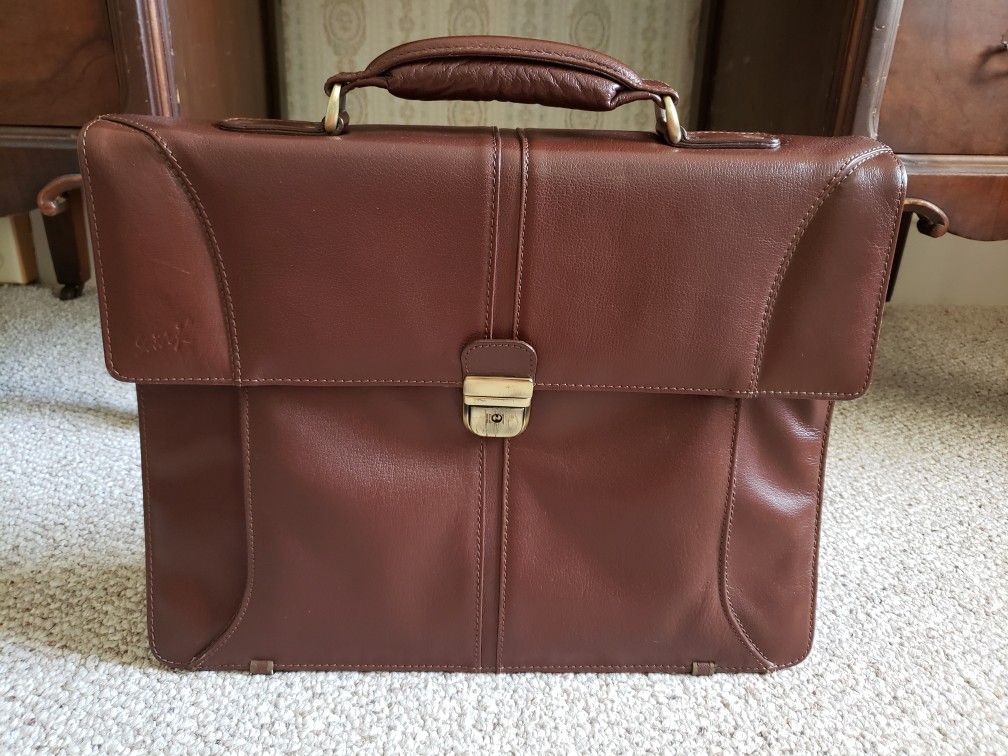 Seven K Genuine Leather Flap-Front Briefcase with Shoulder Strap