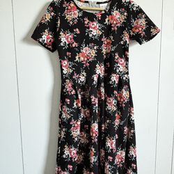 Lularoe Black Floral Midi Dress Size M