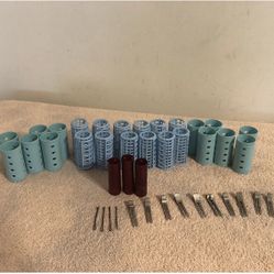 Vintage Hair Curlers Rollers Plastic Self Grip & Barrel Style With Clips