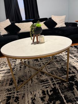 2-Piece Marble and Gold Coffee Table and Side Table Set