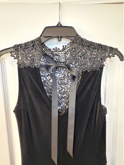 Women’s Large size black velvet dress with lace top