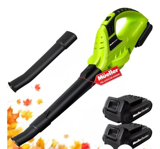 Mueller UltraStorm Leaf Blower Cordless Electric, 130 MPH 20 V Powerful Motor with 2 Batteries and Charger, 2 Speed Levels, 1hr Charge, Lightweight, B