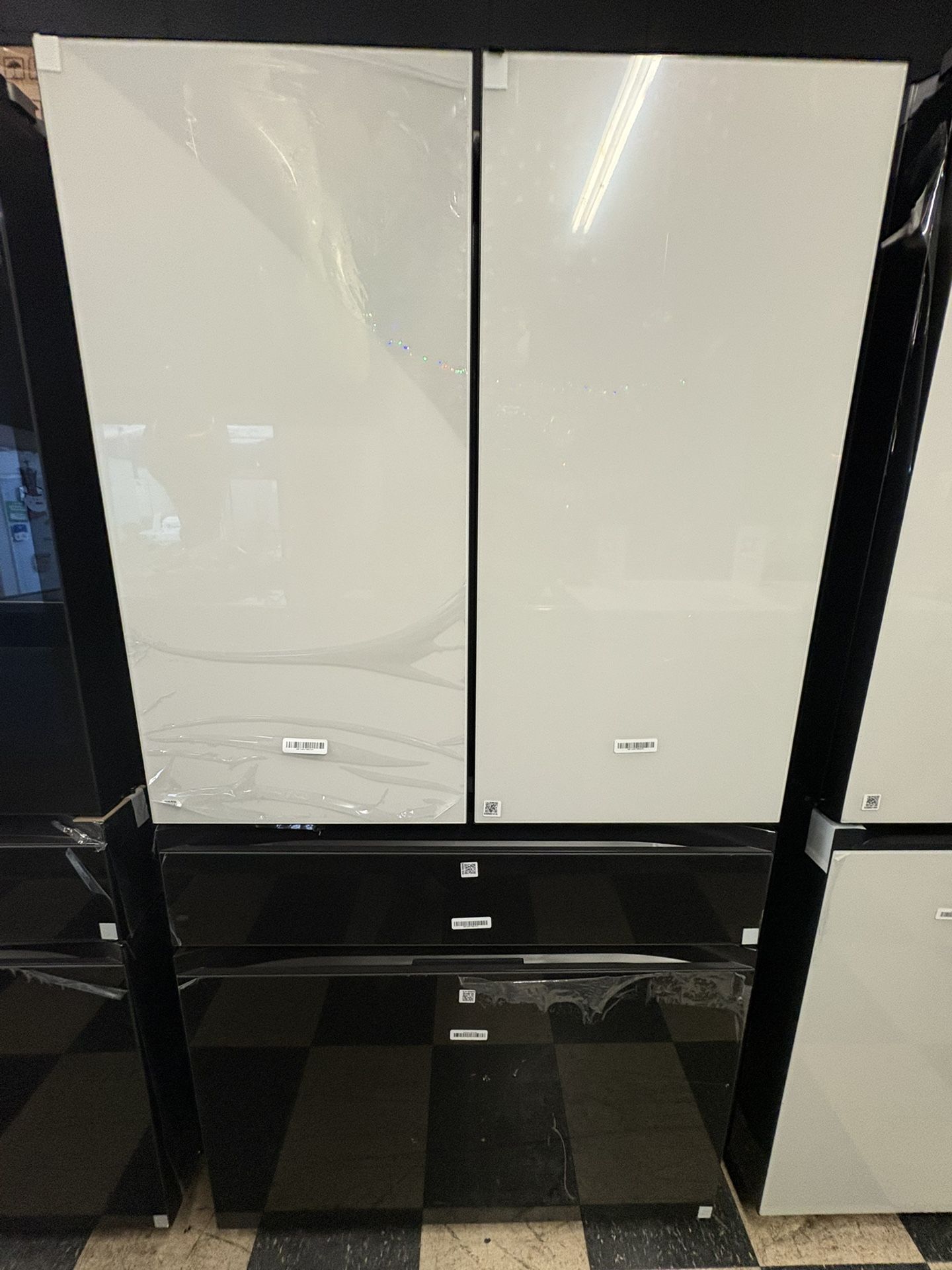 Samsung Bespoke 4 Door Refrigerator In White And Charcoal Glass