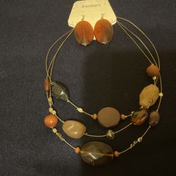 Multi Strand Beaded Necklace Set With Matching Dangling Earrings,by Dress barn 