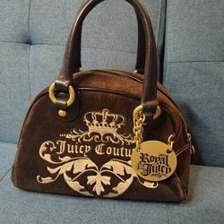 Vintage Brown Juicy Couture Purse Bowler Bag Handbag Velour Satchel Y2K