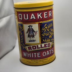 Vintage Quaker Rolled White Oats Tin Canister 1992 Stamp Limited Edition Yellow