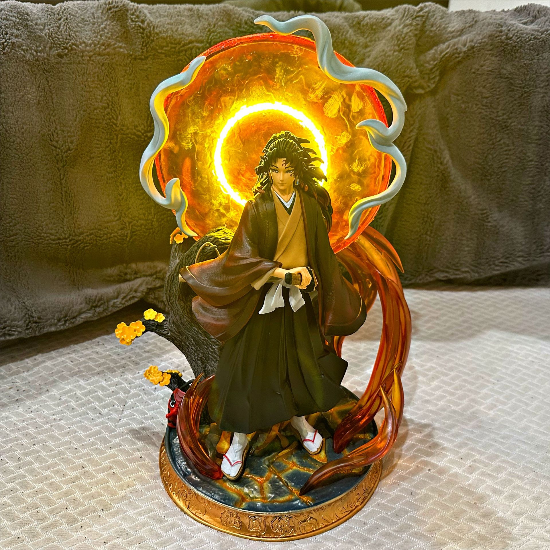 Anime Tsugikuni Yoriichi and Gyomei Himejima LED Anime Figure Statue Model Toy