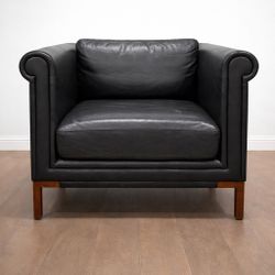 Poly & Bark Black Leather Lounge Chairs – Set of 2 – Excellent Condition