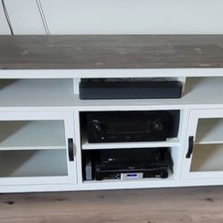 3 Piece Entertainment Console Gray Wood Top/ White Surround 