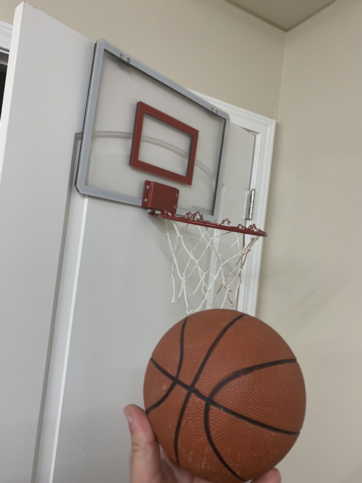 Door basketball hoop with ball