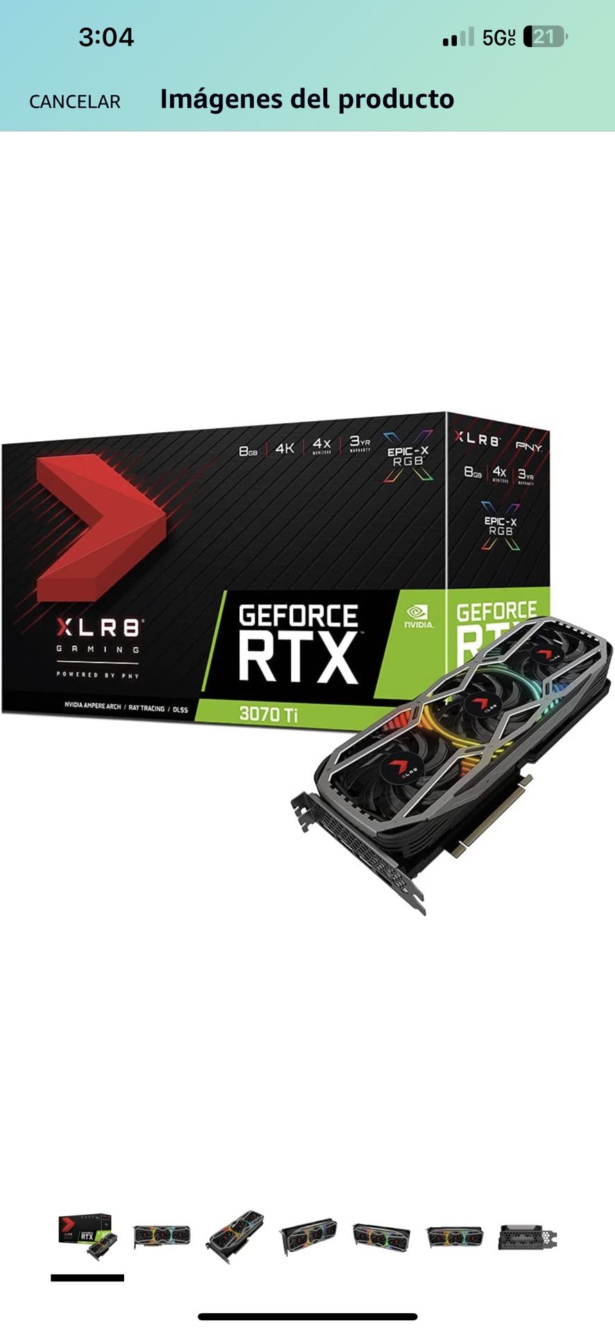 PNY GeForce RTX 3070 Ti 8GB XLR8 Gaming UPRISINGT EPIC-X RGB™ Triple Fan