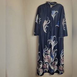 David Brown Vintage Blue Pattern 1970s Robe Lounge Dress Women's Size Medium