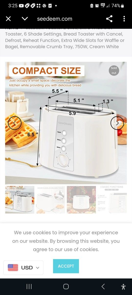 SEEDEEM TOASTER WHITE 2 SLICER