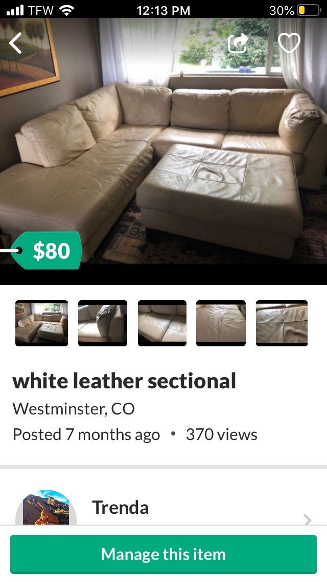 White leather sectional