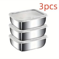 New 3 Small stainless steel food storage containers with clear plastic lids