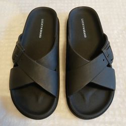 Lucky Brand Women's Size 8 Roseleen Black Slip On Sandal Slide Shoe