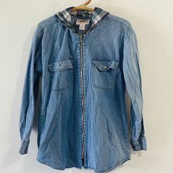 Vintage zip up hoodie with flannel hoodie. Please view pictures it has some distressed due to age.   A