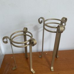 Pair Of Gold Tone Wrought Iron Planters/Candle Holders MGM Deco