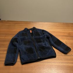 Joe Fresh Boys Kids Fleece Zip Up Jacket Black Blue Plaid Faux Shearling M (7-8)