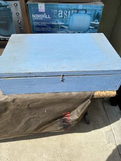 Large Wooden Camp Box With Eating Utensils.