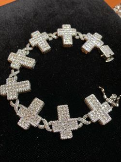925 Diamond Cross Bracelet 8”inch Passes Diamond Testers