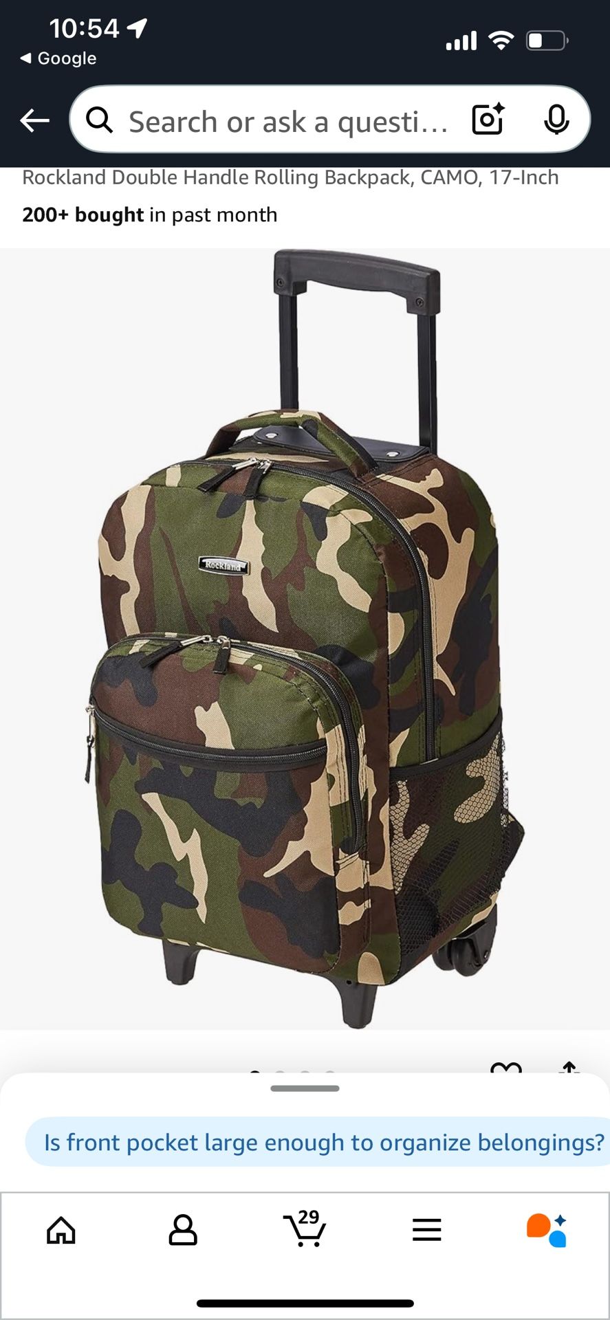 Rockland Double Handle Rolling Backpack - Size: 17-Inch