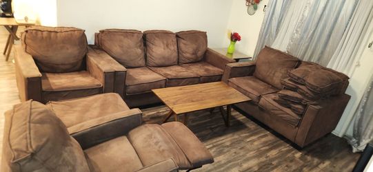 Comfy Brown Microfiber 6-Piece Living Room Set (Sofa, Loveseat, Recliner, Chair & Coffee Table)