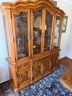 Large Wood China Cabinet with Glass Doors