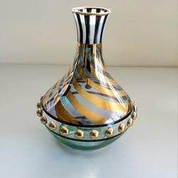 Mackenzie Childs Tango Circus Hand Painted Glass Decanter Vase Retired ~