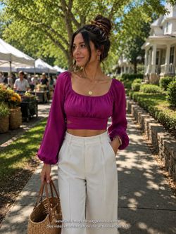 Crop Top Long Sleeve Purple Magenta Shein Medium Boho Puff Sleeve Shirt