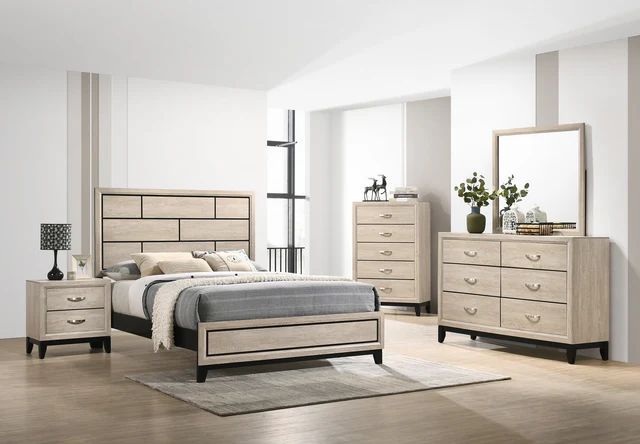 Brand new natural color queen bedframe + dresser + mirror + nightstand 4PCs set